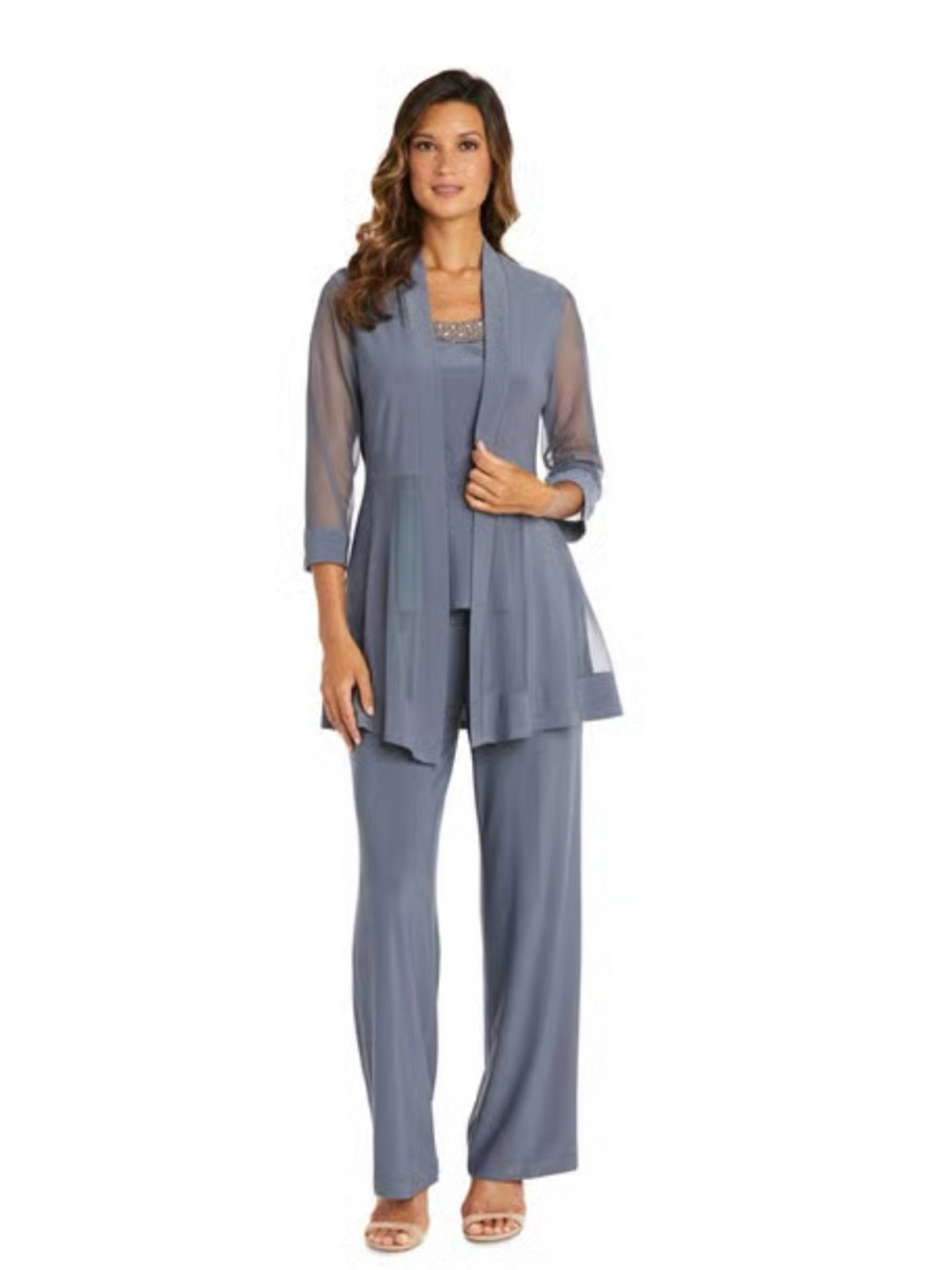 NEW R&M Richards Sz 6 2pc Formal Pantsuit Set Beaded Neck Top, Jacket & Pants